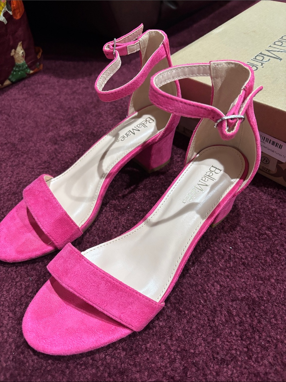 Bella Marie Bright Pink Suede Ankle-Strap Heels - Picture 2 of 4